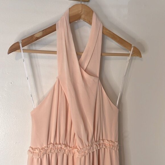 Lulu’s NWT Don't Let‎ Go True Blush Halter Maxi Chiffon Prom Formal Dress Sz S - Picture 3 of 13